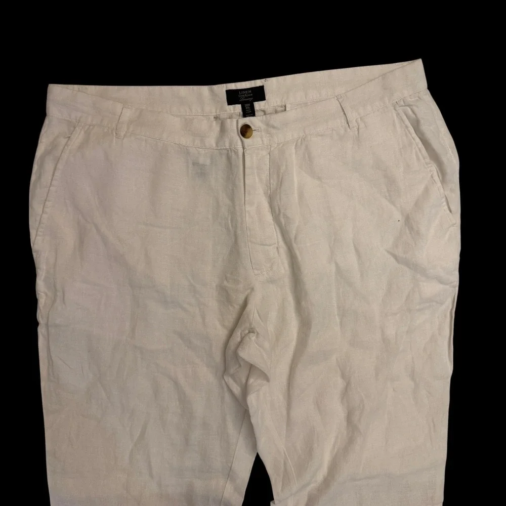 Club Room Linen Pants Mens 38W 30L White Excellent Luxury‎ Straight Leg Trousers